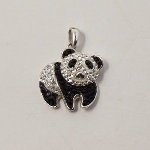 Panda Bear Pave Glass Crystal Pendant Charm 925 Silver Sparkly Animal Jewelry